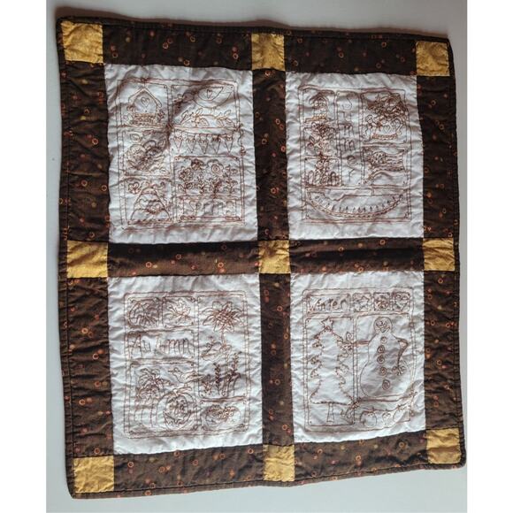 Embroidered Four Seasons Quilted Wall Hanging Handmade Winter Fall - Picture 1 of 8
